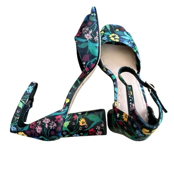 Alice + Olivia by Stacey Bendet Whitney Black Floral Heels Shoes Size 8US 38EU - Picture 6 of 10